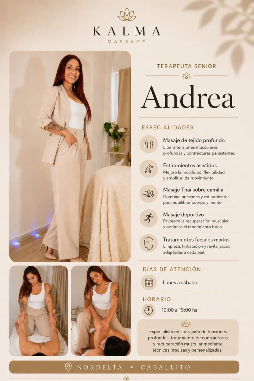Andrea, terapeuta de Kalma: especialidades e información